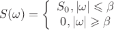 \[ S(\omega ) = \left\{ {\begin{array}{*{20}c} {S_0 ,\left| \omega \right| \leqslant \beta } \\ {0,\left| \omega \right| \geqslant \beta } \\ \end{array} } \right. \]