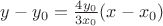 $y-y_0=\frac{4y_0}{3x_0}(x-x_0)$