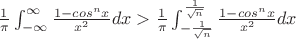 $\frac {1} {\pi}\int_{-\infty}^{\infty} \frac {1-cos{^n}x} {x^2} dx > \frac {1} {\pi}\int_{-\frac {1} {\sqrt n}}^{\frac {1} {\sqrt n}} \frac {1-cos{^n}x} {x^2} dx$