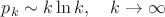 $p_k \sim k\ln k, \quad k\to\infty$