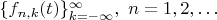 $\{ f_{n,k}(t) \}_{k=-\infty}^{\infty}, \ n=1,2,\dots$