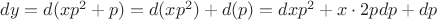$dy=d(xp^2+p)=d(xp^2)+d(p)=dxp^2+x\cdot2pdp+dp$ $dy=d(xp^2+p)=d(xp^2)+d(p)=dxp^2+x\cdot2pdp+dp$