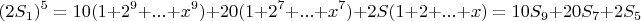 $$(2S_1)^5=10(1+2^9+...+x^9)+20(1+2^7+...+x^7)+2S(1+2+...+x)=10S_9+20S_7+2S_5$$