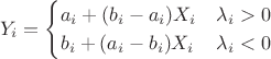 $$Y_i=\begin{cases}a_i+(b_i-a_i)X_i&\lambda_i>0\\b_i+(a_i-b_i)X_i&\lambda_i<0\end{cases}$$