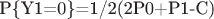 P\{Y1=0\}=1/2(2P0+P1-C)