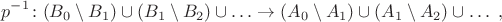 $$p^{-1}\colon (B_0\setminus B_1)\cup (B_1\setminus B_2)\cup \ldots\to (A_0\setminus A_1)\cup (A_1\setminus A_2)\cup \ldots\; ,$$