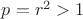 $p=r^2>1$