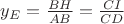 $y_E= \frac {BH} {AB} = \frac {CI}{CD}$