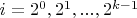 $ i = 2^0, 2^1, ..., 2^{k-1}$