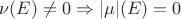 $\nu(E) \ne 0 \Rightarrow |\mu| (E) =0$