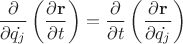 $$\frac{\partial }{\partial \dot{q_j}}\left(\frac{\partial \mathbf{r}}{\partial t} \right )=\frac{\partial }{\partial t}\left(\frac{\partial \mathbf{r}}{\partial \dot{q_j}} \right )$$