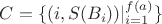 $C=\{(i,S(B_i))|_{i=1}^{f(a)}\}$