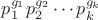 $p_1^{g_1} p_2^{g_2} \cdots p_k^{g_k}$