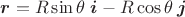 $\boldsymbol{r}= R \sin\theta \;\boldsymbol{i} - R \cos\theta \;\boldsymbol{j}$