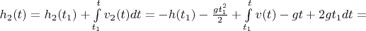 $h_2(t) = h_2(t_1) + \int\limits_{t_1}^{t}v_2(t)dt = -h(t_1) - \frac{gt_1^2}{2} + \int\limits_{t_1}^{t}v(t) - gt + 2gt_1dt =$