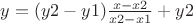 $y=(y2-y1) \frac{x-x2}{x2-x1} + y2$