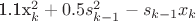 1.1x^2_k+0.5s^2_{k-1}-s_{k-1}x_k