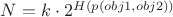 $N =k\cdot 2^{H(p(obj1,obj2))}$