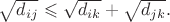 $\sqrt {d_{ij}}\leqslant \sqrt {d_{ik}}+\sqrt {d_{jk}}.$