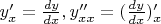 $y'_{x}=\frac{dy}{dx}, y''_{xx}=({\frac{dy}{dx}})_{x}'$