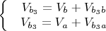 $\left\{\begin{matrix}
 & V_{b_3}=V_b+V_{b_3b}\\ 
 & V_{b_3}=V_a+V_{b_3a}
\end{matrix}\right.