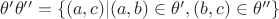 $\theta'\theta''=\{(a,c)|(a,b)\in\theta',(b,c)\in\theta''\}$