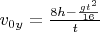 $v_{0y} = \frac{8h - \frac{gt^2}{16}}{t}$