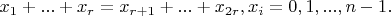 $$x_1+...+x_r=x_{r+1}+...+x_{2r}, x_i=0,1,...,n-1.$$
