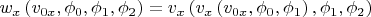 $w_x\left(v_{0x},\phi_0,\phi_1,\phi_2\right)= v_x\left( v_x\left(v_{0x},\phi_0,\phi_1\right), \phi_1, \phi_2)$