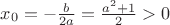 $x_0 = - \frac{b}{2a}= \frac{a^2+1}{2}>0$