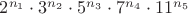 $2^{n_1} \cdot 3^{n_2} \cdot 5^{n_3} \cdot 7^{n_4} \cdot 11^{n_5}$