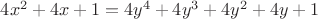 $4x^2+4x+1=4y^4+4y^3+4y^2+4y+1$