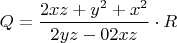 $Q=\dfrac{2xz+y^2+x^2}{2yz-02xz}\cdot R$
