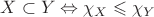 $X\subset Y\Leftrightarrow\chi_X\leqslant\chi_Y$