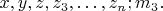 $ x, y, z, z_3,&hellip;, z_n; m_3. $