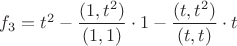 $f_3=t^2 - \dfrac {(1, t^2)} {(1,1)}\cdot 1 - \dfrac {(t, t^2)} {(t, t)}\cdot t$