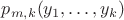 $p_{m,k}(y_1, \ldots, y_k)$