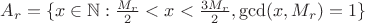 $A_r = \{ x \in \mathbb{N} : \frac{M_r}{2}<x<\frac{3M_r}{2}, \gcd (x, M_r)=1 \}$