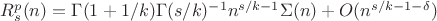 $R^p_s(n)=\Gamma(1+1/k)\Gamma(s/k)^{-1}n^{s/k-1}\Sigma(n)+O(n^{s/k-1-\delta})$