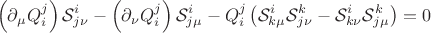 $$
\left( \partial_{\mu} {Q}^{j}_{i} \right) {\mathcal S}^{i}_{j \nu}
- \left( \partial_{\nu} {Q}^{j}_{i} \right) {\mathcal S}^{i}_{j \mu}
- {Q}^{j}_{i} \left( {\mathcal S}^{i}_{k \mu} {\mathcal S}^{k}_{j \nu}
-{\mathcal S}^{i}_{k \nu} {\mathcal S}^{k}_{j \mu} \right) = 0
$$