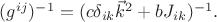 $(g^{ij})^{-1} = (c\delta_{ik}\vec{k}^2+bJ_{ik})^{-1}.$