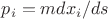 $p_i=mdx_i/ds$