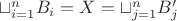 $\sqcup_{i=1}^{n}B_i=X=\sqcup_{j=1}^{n}B'_j$