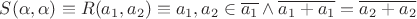 $S(\alpha, \alpha) \equiv R(a_1,a_2) \equiv a_1,a_2 \in \overline{a_1} \land \overline{a_1 + a_1} = \overline{a_2 + a_2}$