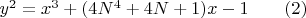 $y^2=x^3+(4N^4+4N+1)x-1\qquad(2)$