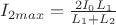 $I_{2max}=\frac{2I_{0}L_{1}}{L_{1}+L_{2}}$