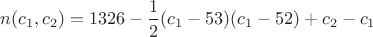 $n(c_1,c_2)=1326-\dfrac12(c_1-53)(c_1-52)+c_2-c_1$