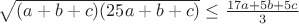 $\sqrt{(a+b+c)(25a + b + c)}\leq \frac{17a+5b+5c}{3}$