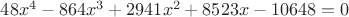 $\[48{x^4} - 864{x^3} + 2941{x^2} + 8523x - 10648 = 0\]$