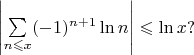 $\left|\sum \limits_{n\leqslant x}(-1)^{n+1}\ln n\right|\leqslant \ln x?$